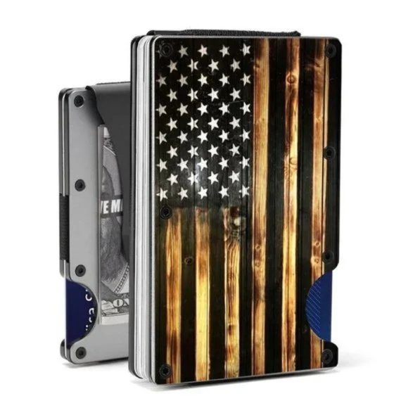 New Front Pocket Slim Money Clip Wallet for Men, Wood American Flag-Gray - Picture 2 of 6